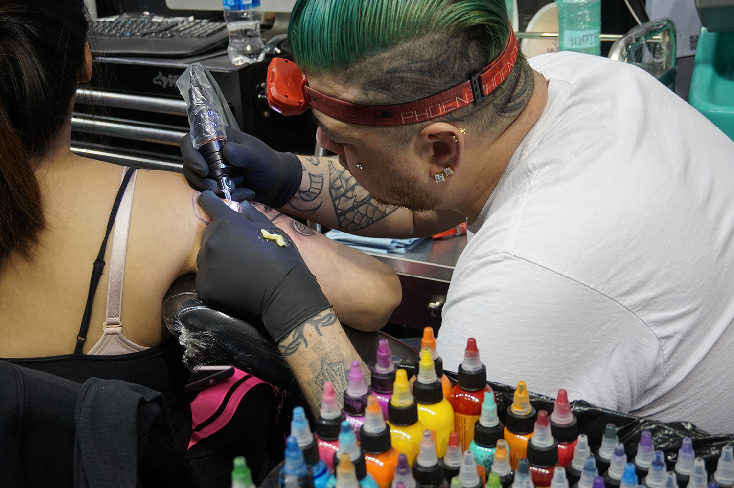 green haired jonny rocket tattoos, inking sleeve