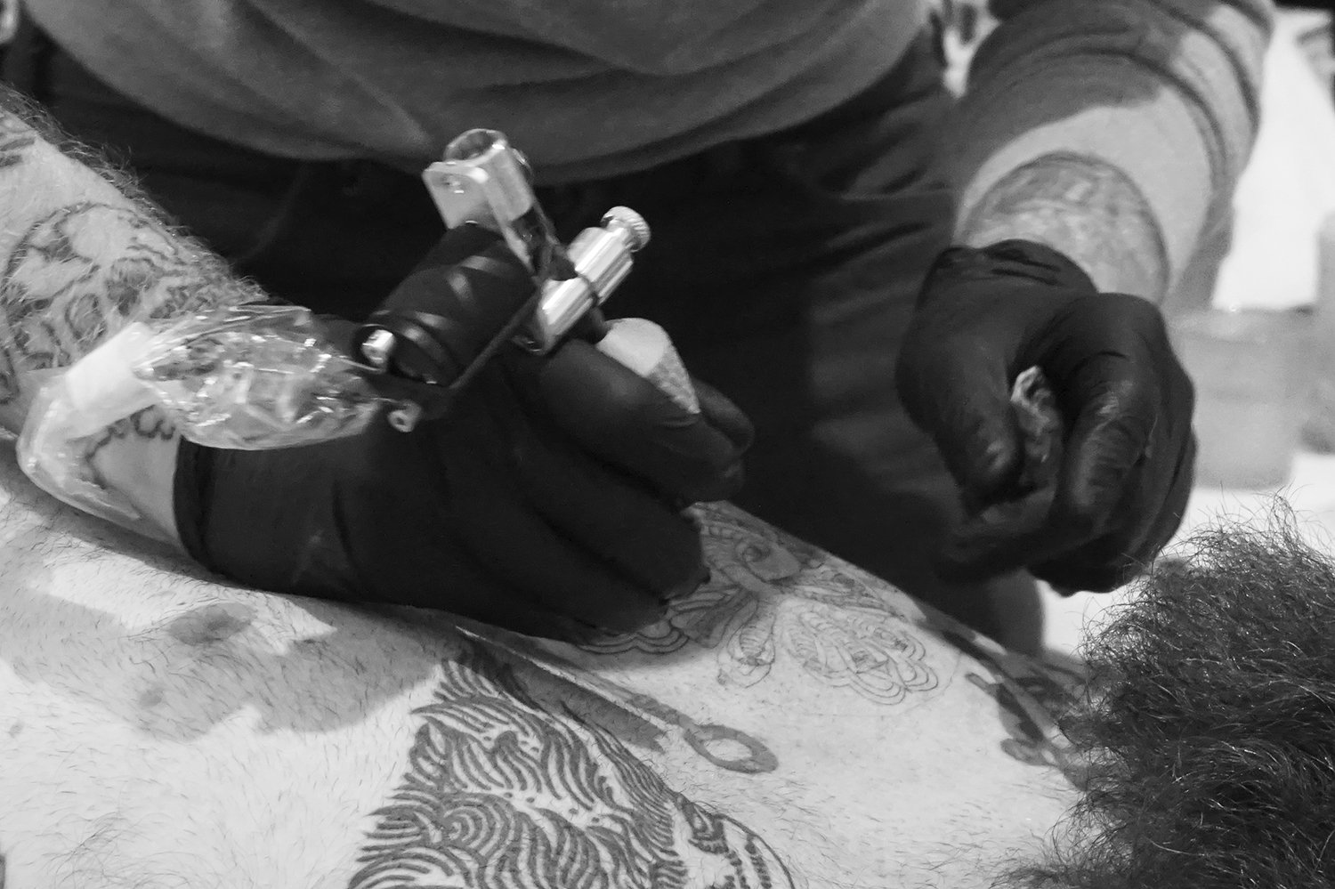 chest tattoo, Tattooist Mikey Brannon, Sang Bleu Los Angeles