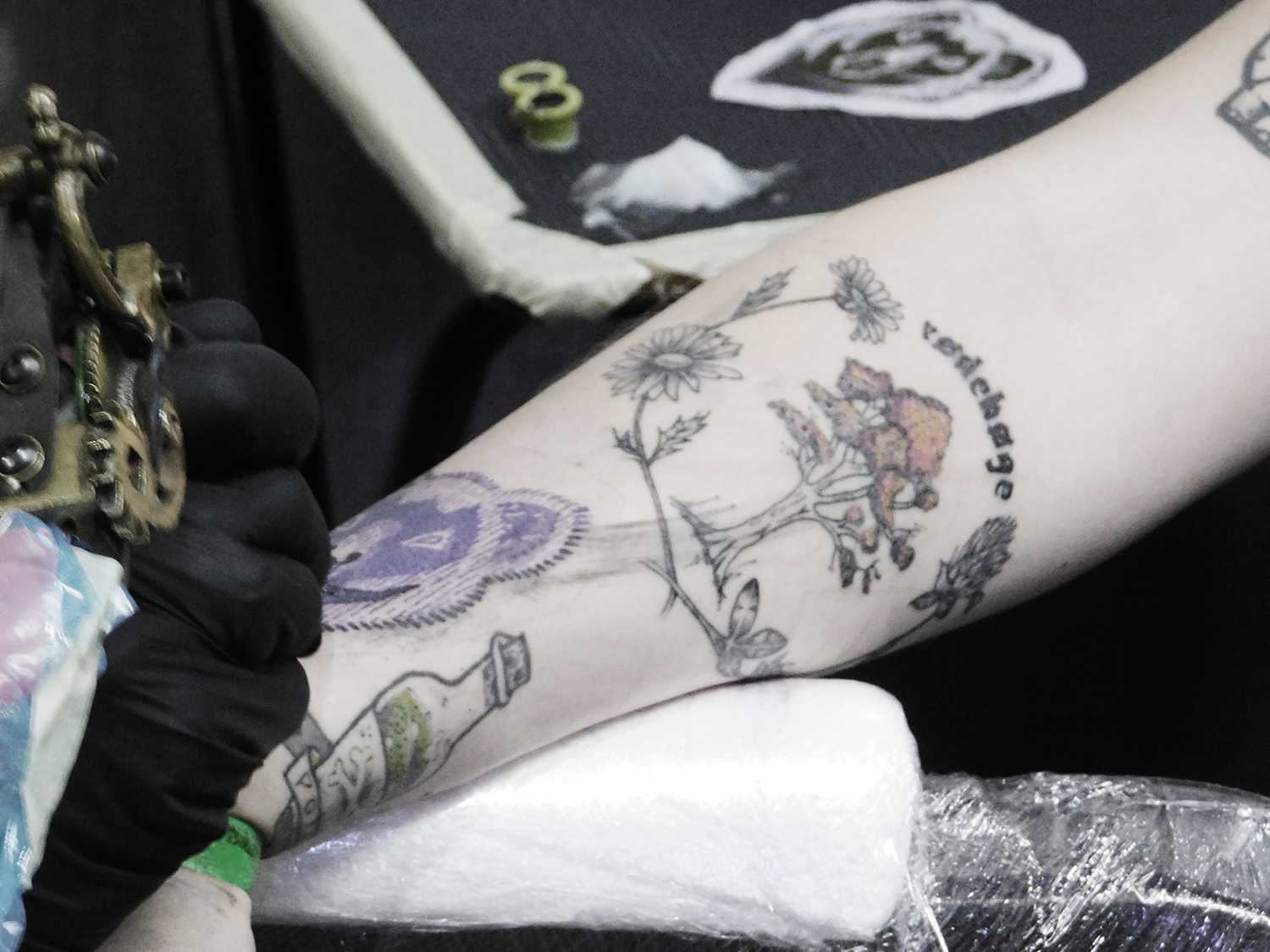 stencil bear tattoo on arm