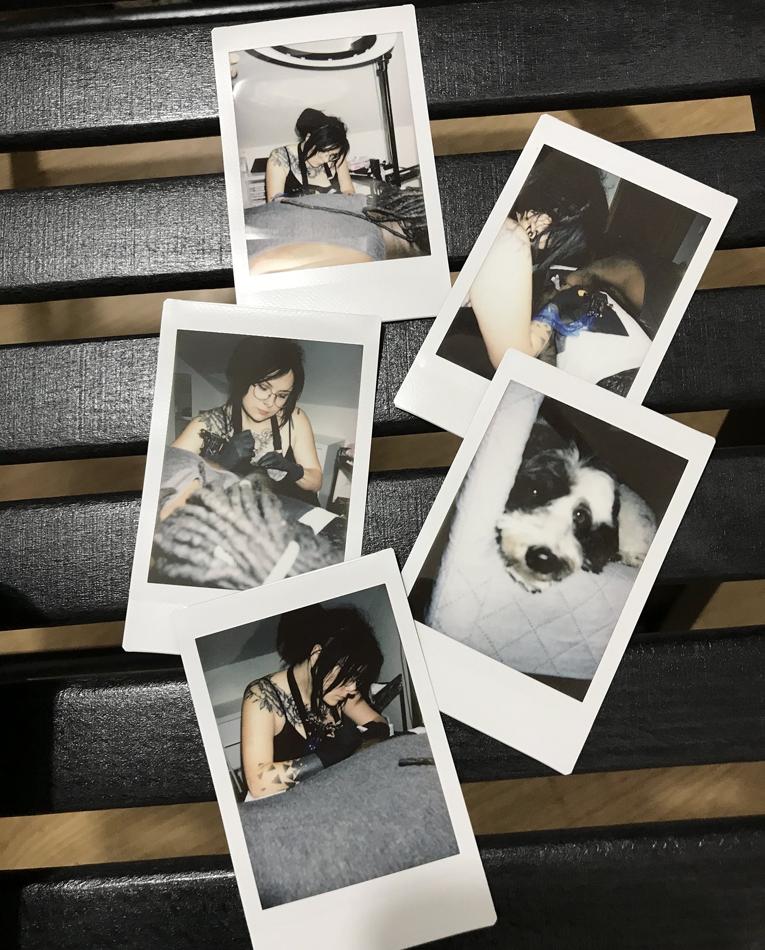 polaroids of tattooer yanina viland in studio