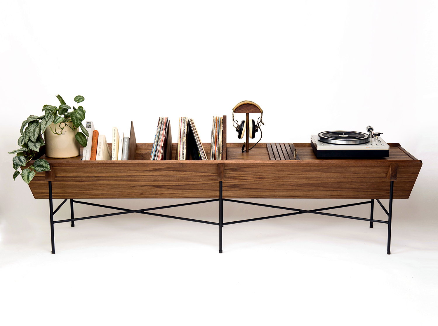 OPEN 45 Credenza by Adam Friedman, wood table for record player