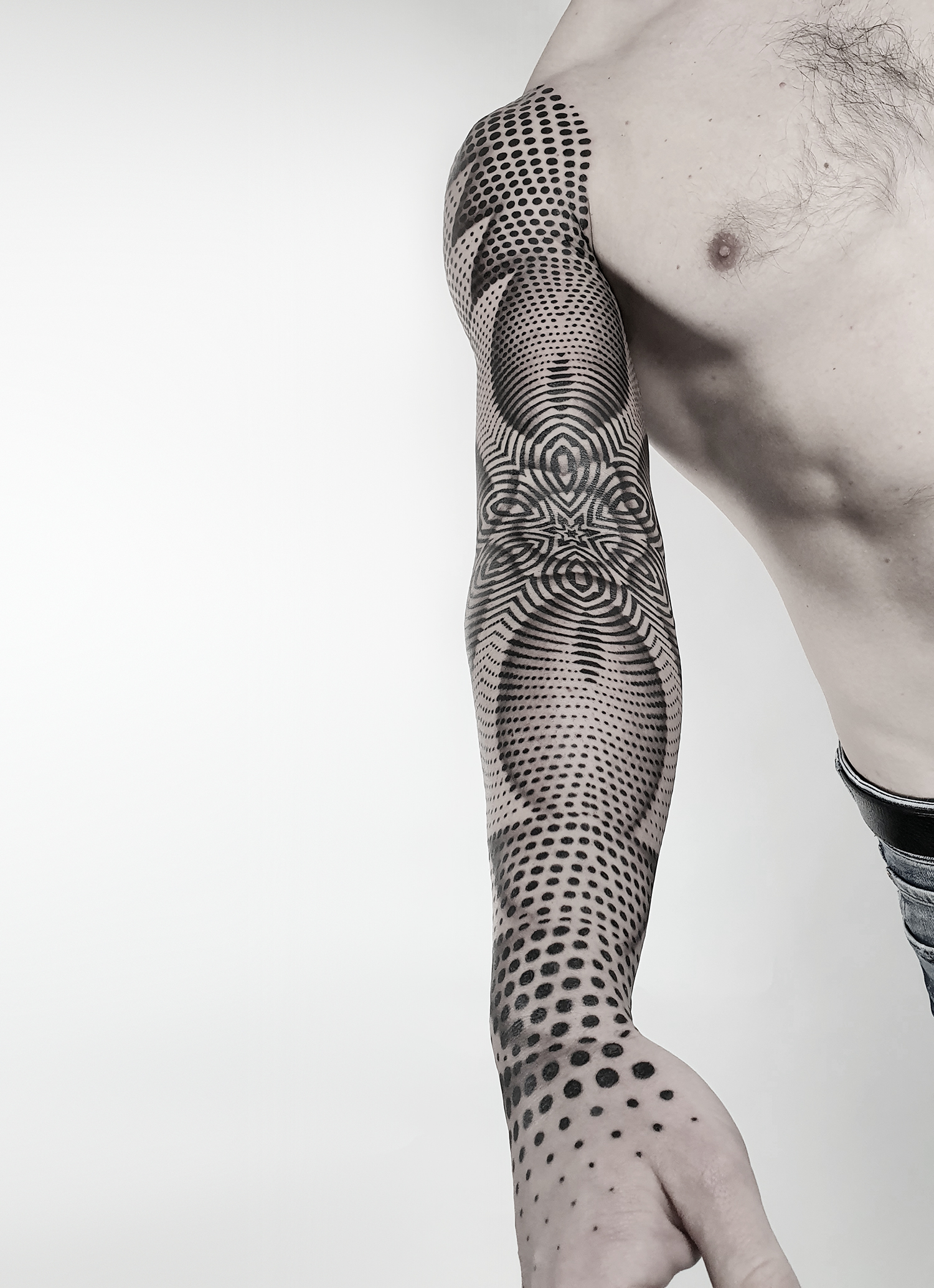 spectacular dotwork arm sleeve by ilya cascad, ornamental style