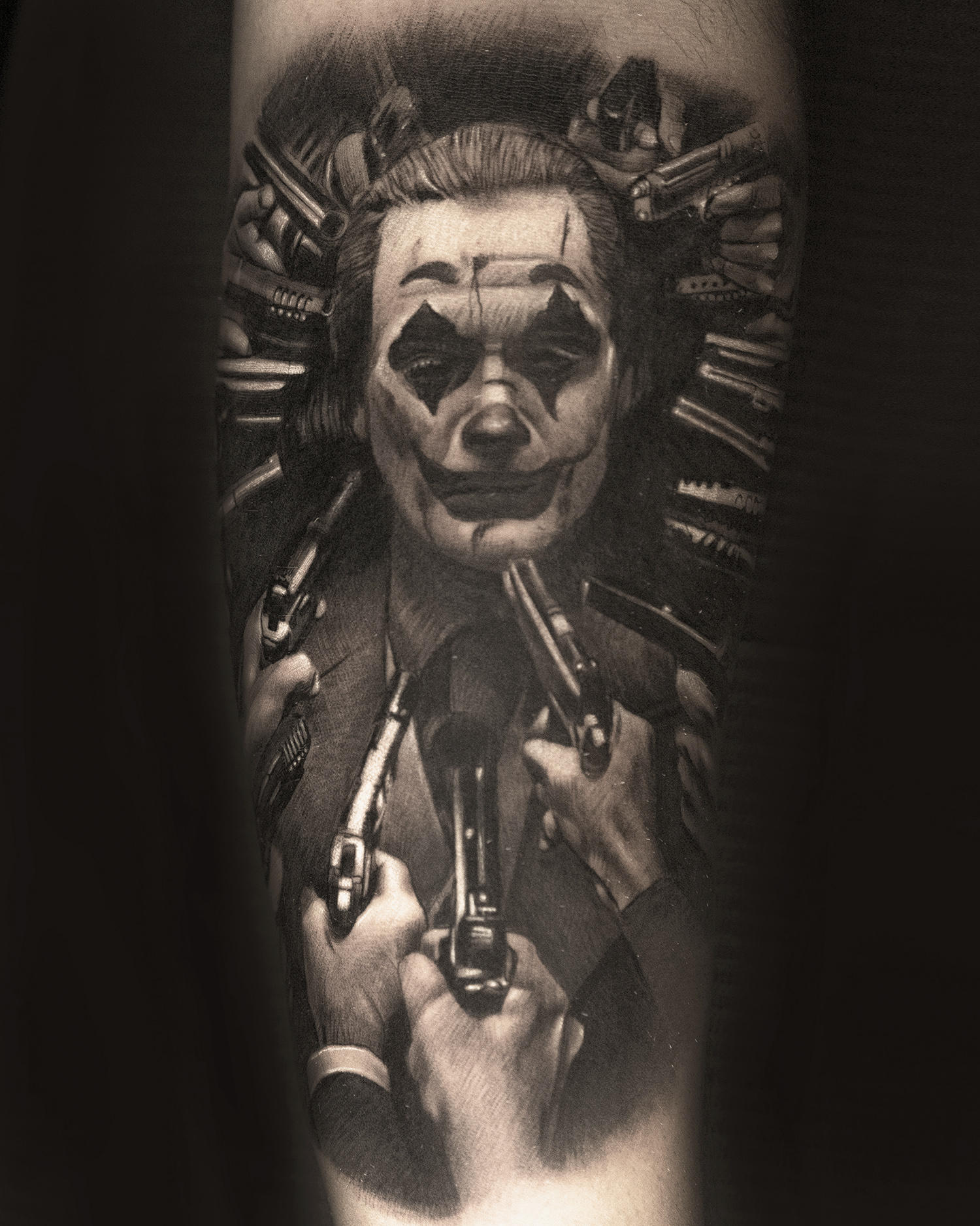 joker (joaquim phoenix) portrait tattoo by Denis "Tidan" Torikashvili , black and grey