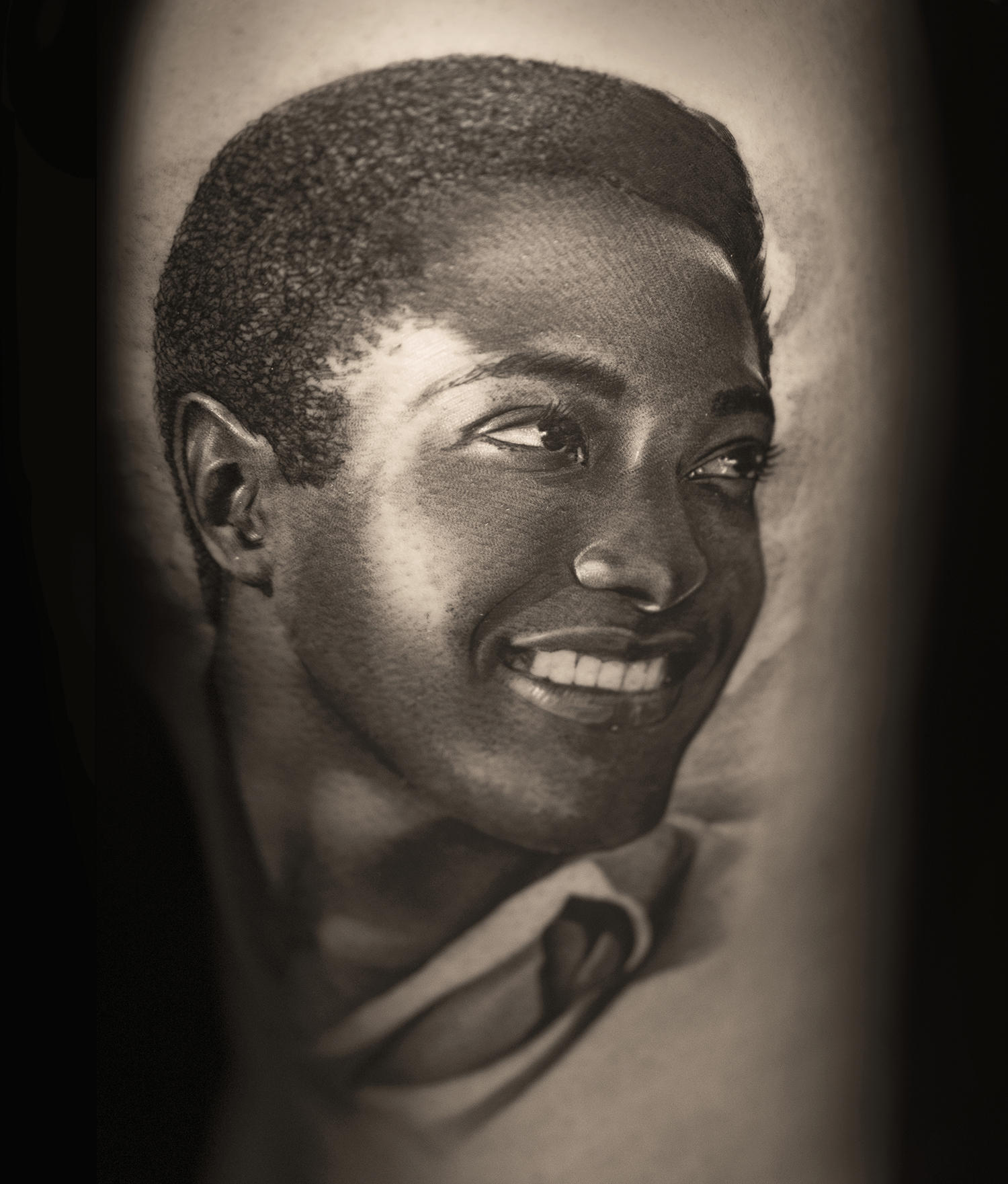Tattoo of Sam Cooke, American singer, songwriter, civil-rights activist. Tattoo by Denis tdan tidan