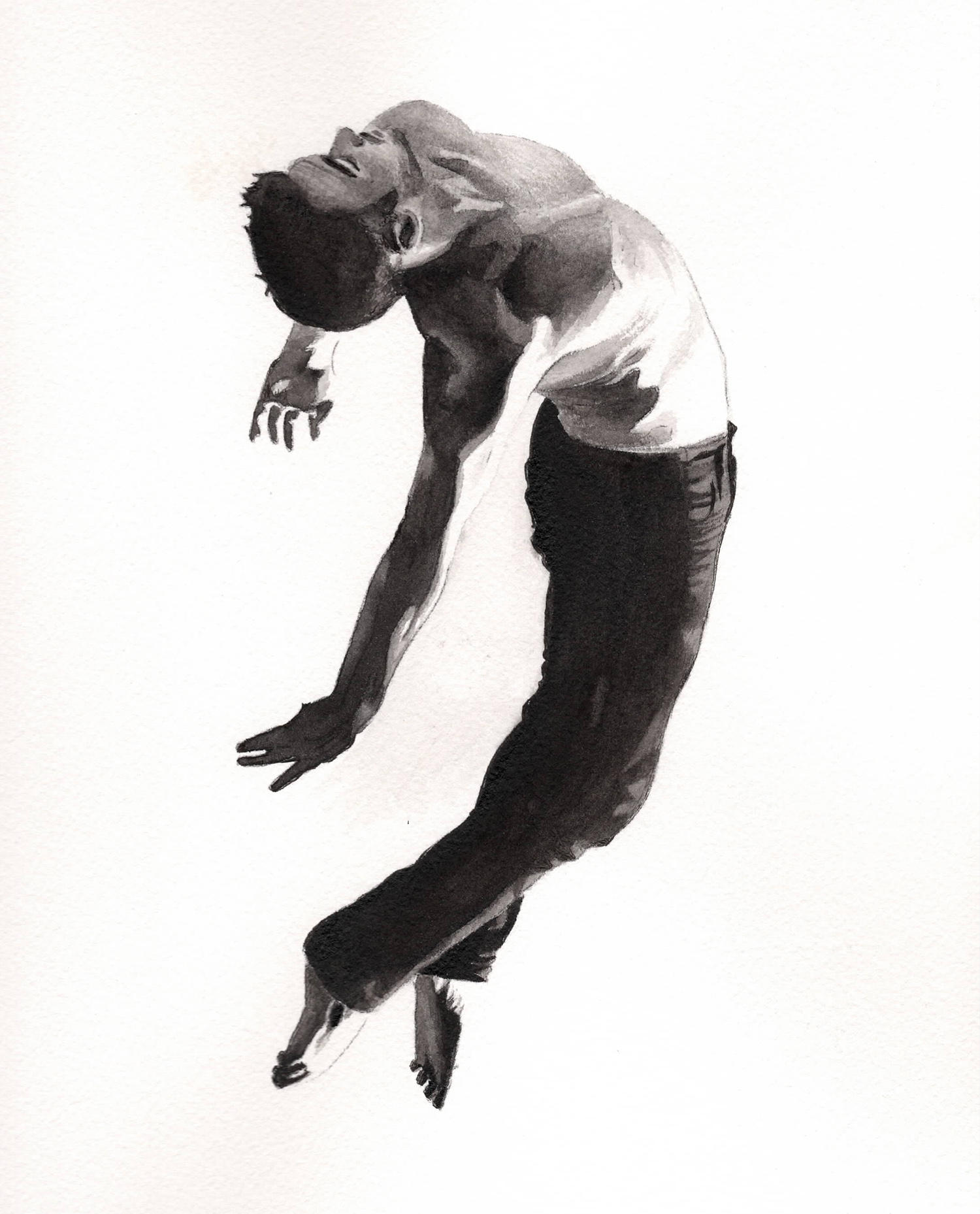 watercolor of man falling by denis tdan tidan