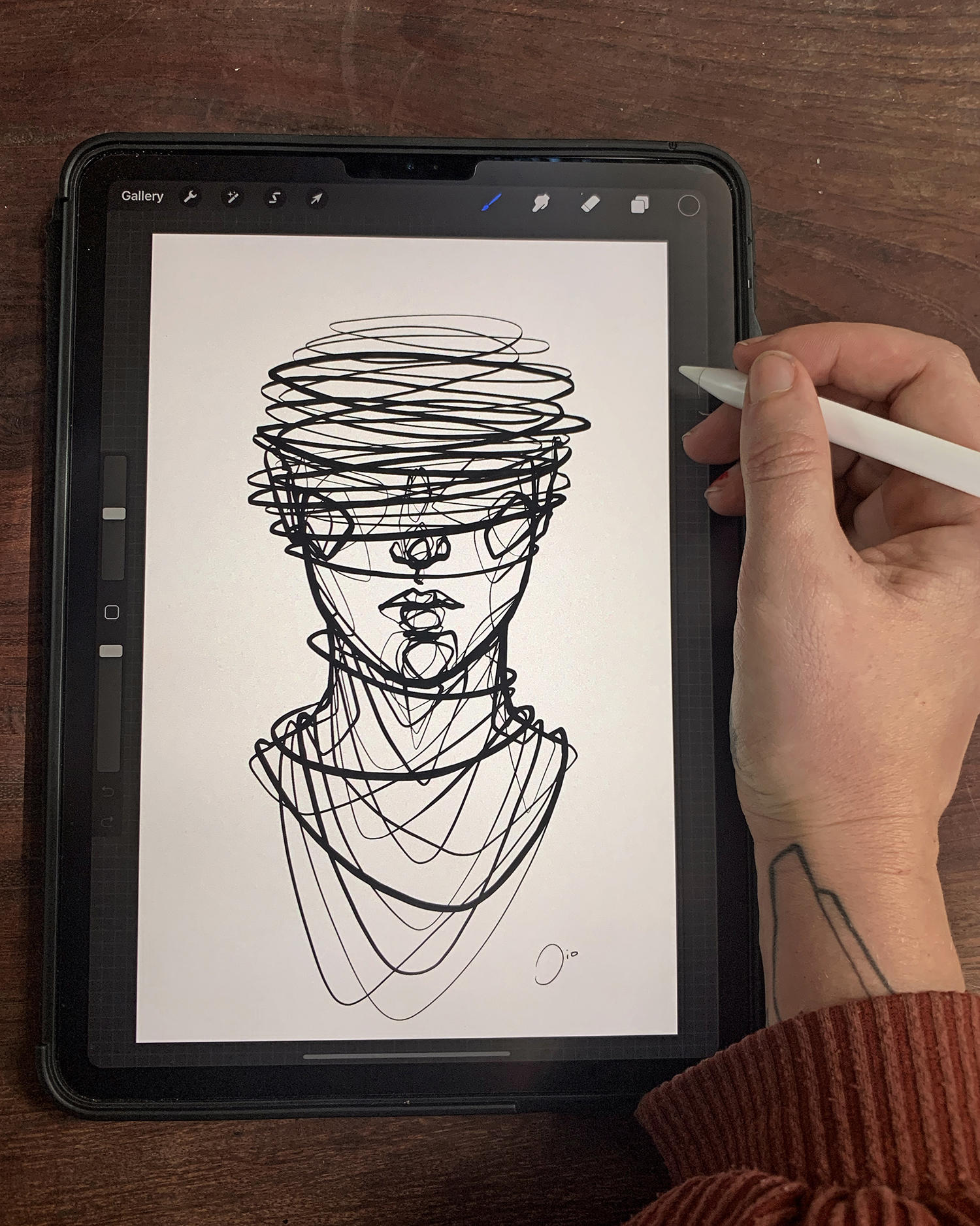 tattoo drawing, face on ipad, tablet by jio maia