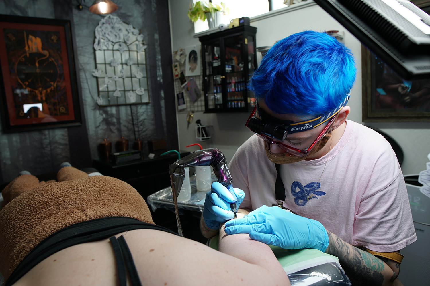 Natasha Tsozik, a Russian artist, in action at the new Old Crow studio in Oakland.