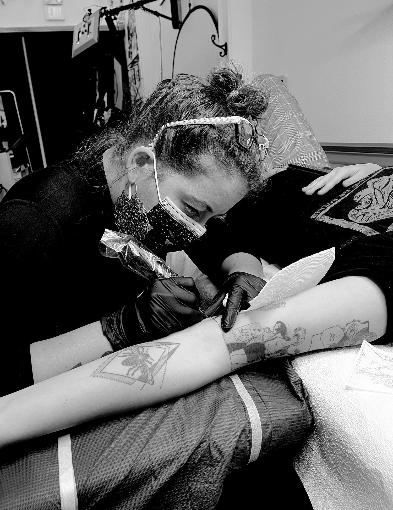 Tattooist Mimi-Sama at Black Serum studio in San Francisco.