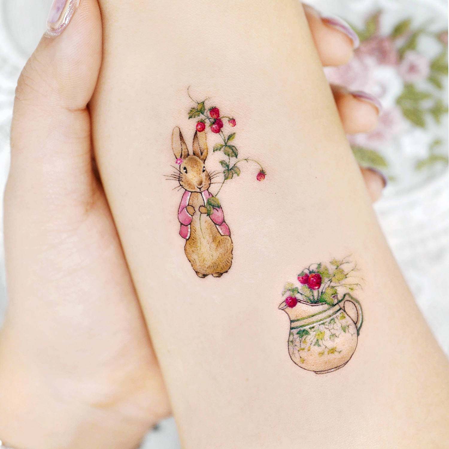 A tattoo based on the children's book, " The Tale of Peter Rabbit."