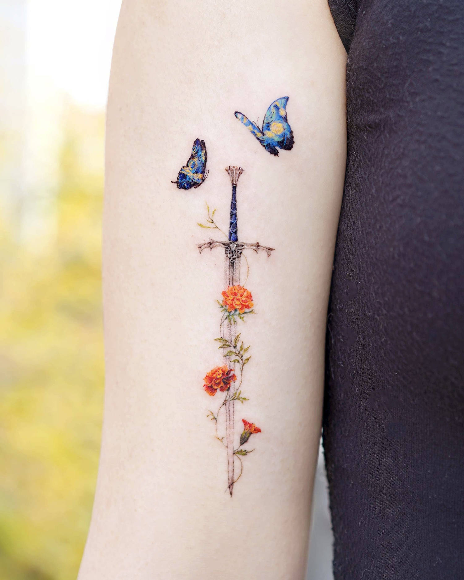 water lily flower tattoo with butterfly