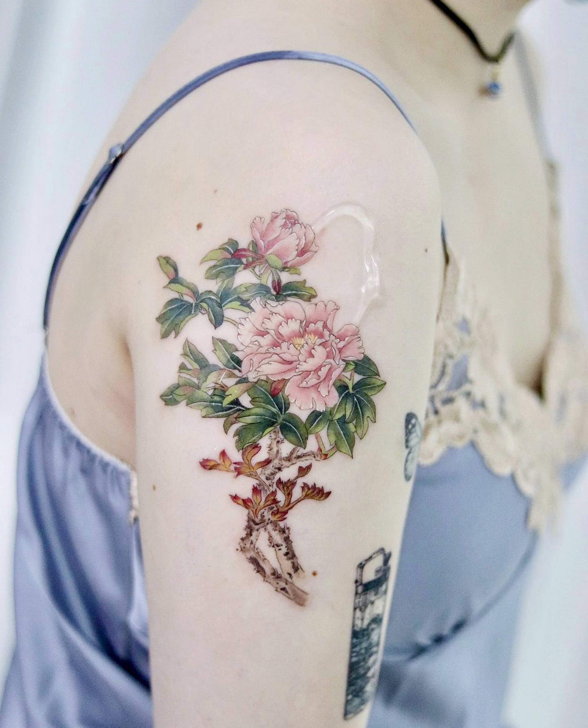 Tattoo of a tree with South Korean national flower in the shape of the  Korean peninsula  Tattoos Korean tattoos Disney tattoos