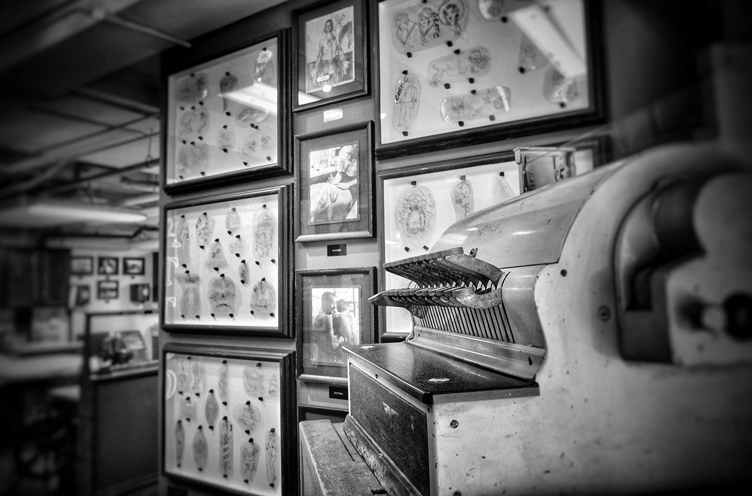 original cashier machine from old tattoo studio and tattoo acetates - photo by the tattoo journalist