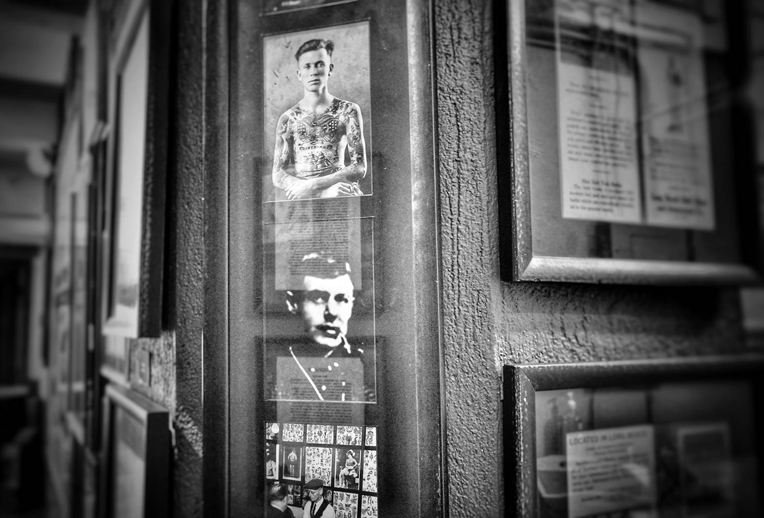 vintage tattoo photos at the outer limits tattoo shop and museum - photo by the tattoo journalist