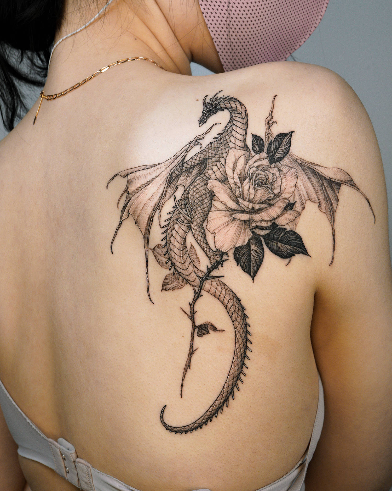 dragons and roses tattoos