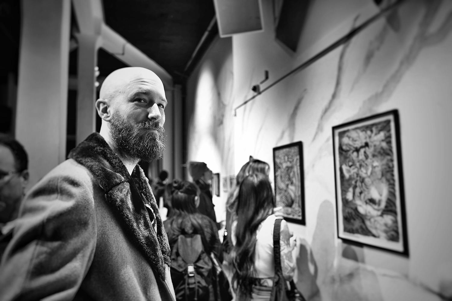 Tattooist Matt Leibo at art exhibit at 111 minna gallery