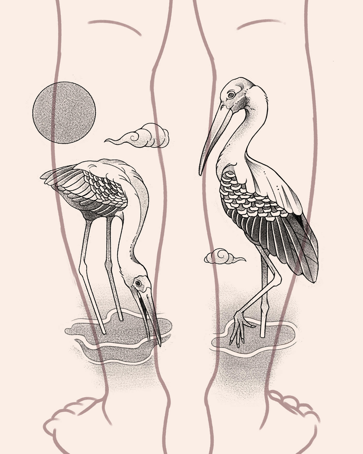 stork tattoo flash, digital art