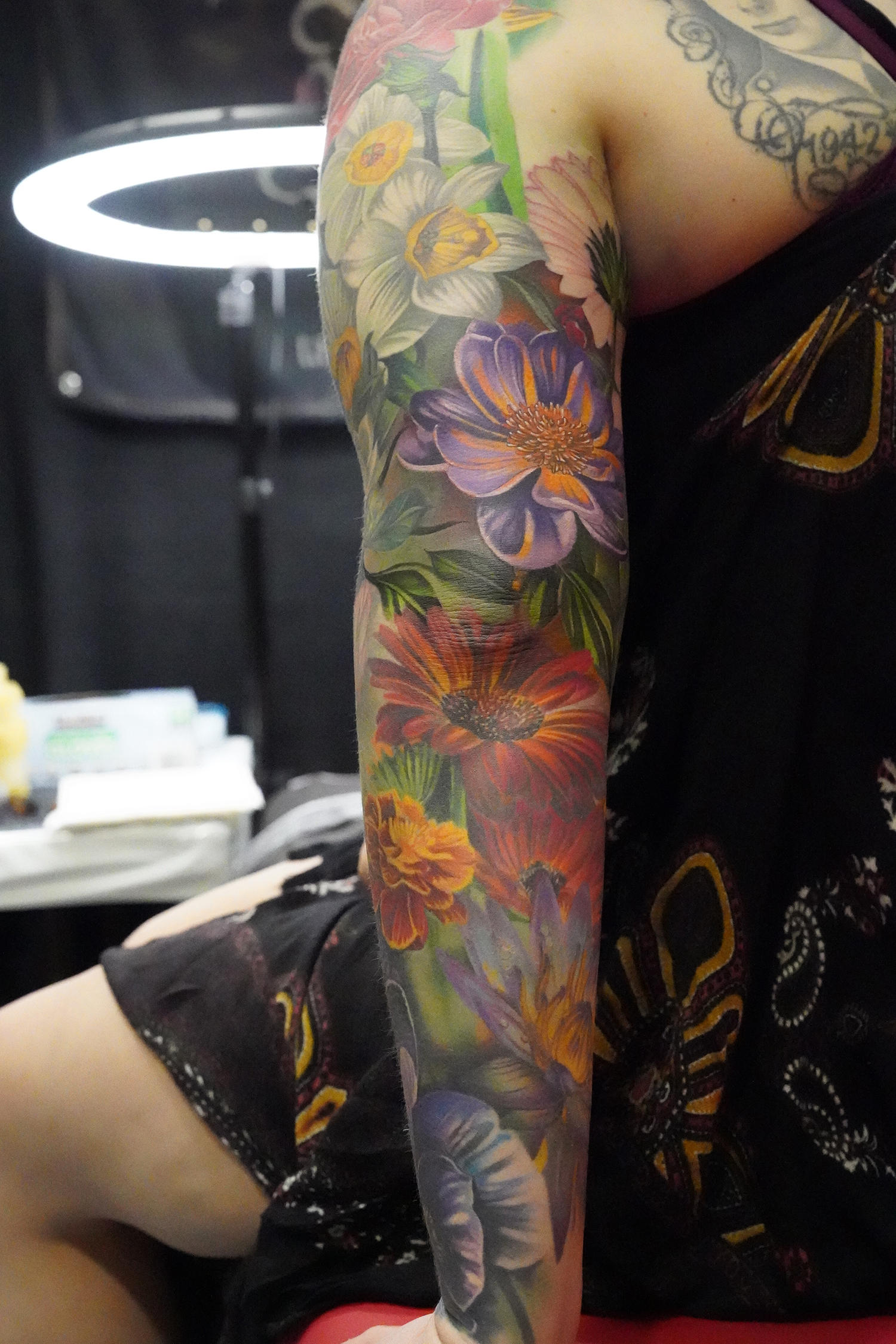 Washington based Jeremy Corns is placing the finishing touches on the floral sleeve