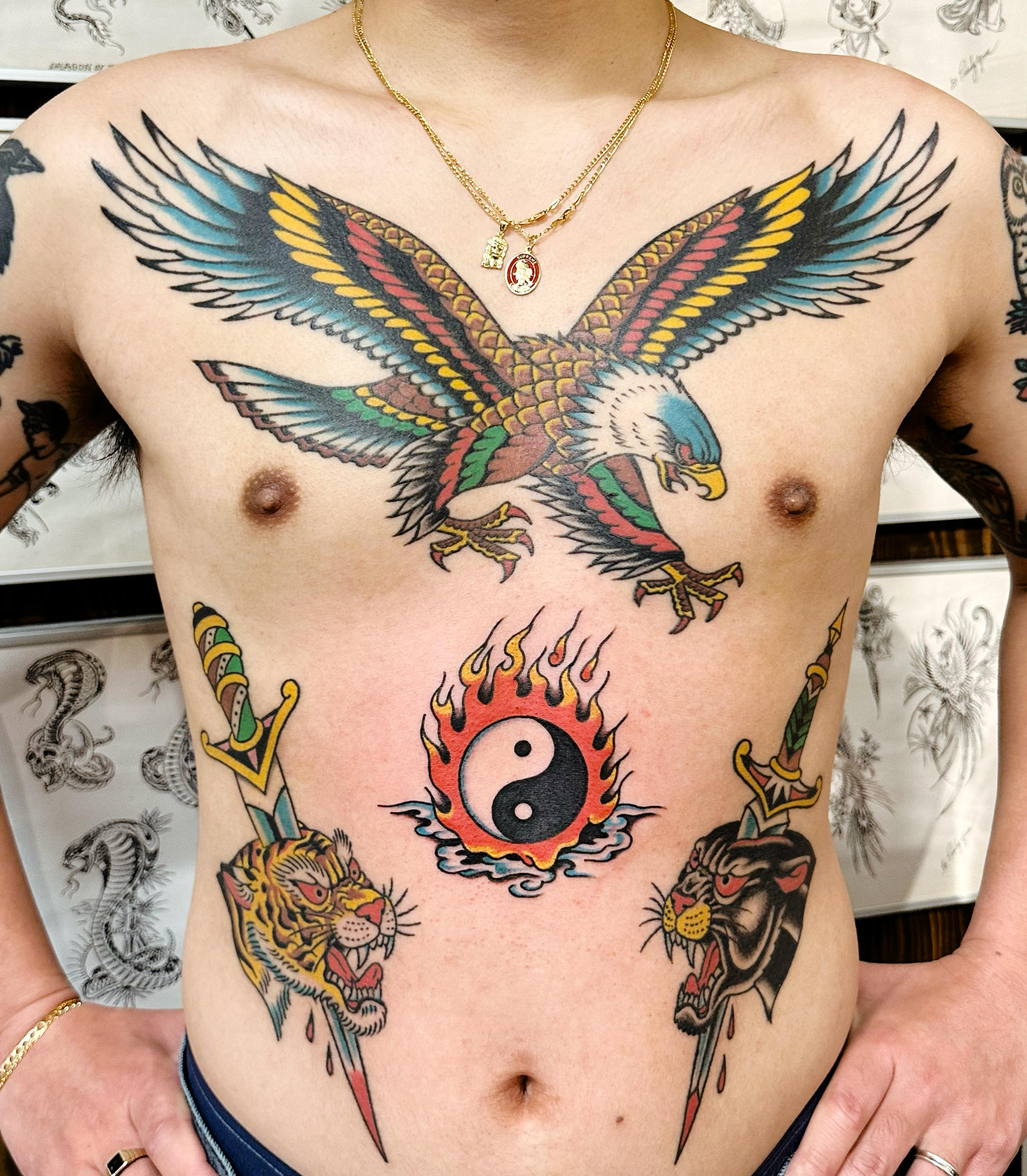 pinky yun bald eagle, tattooed by Jimmy shy