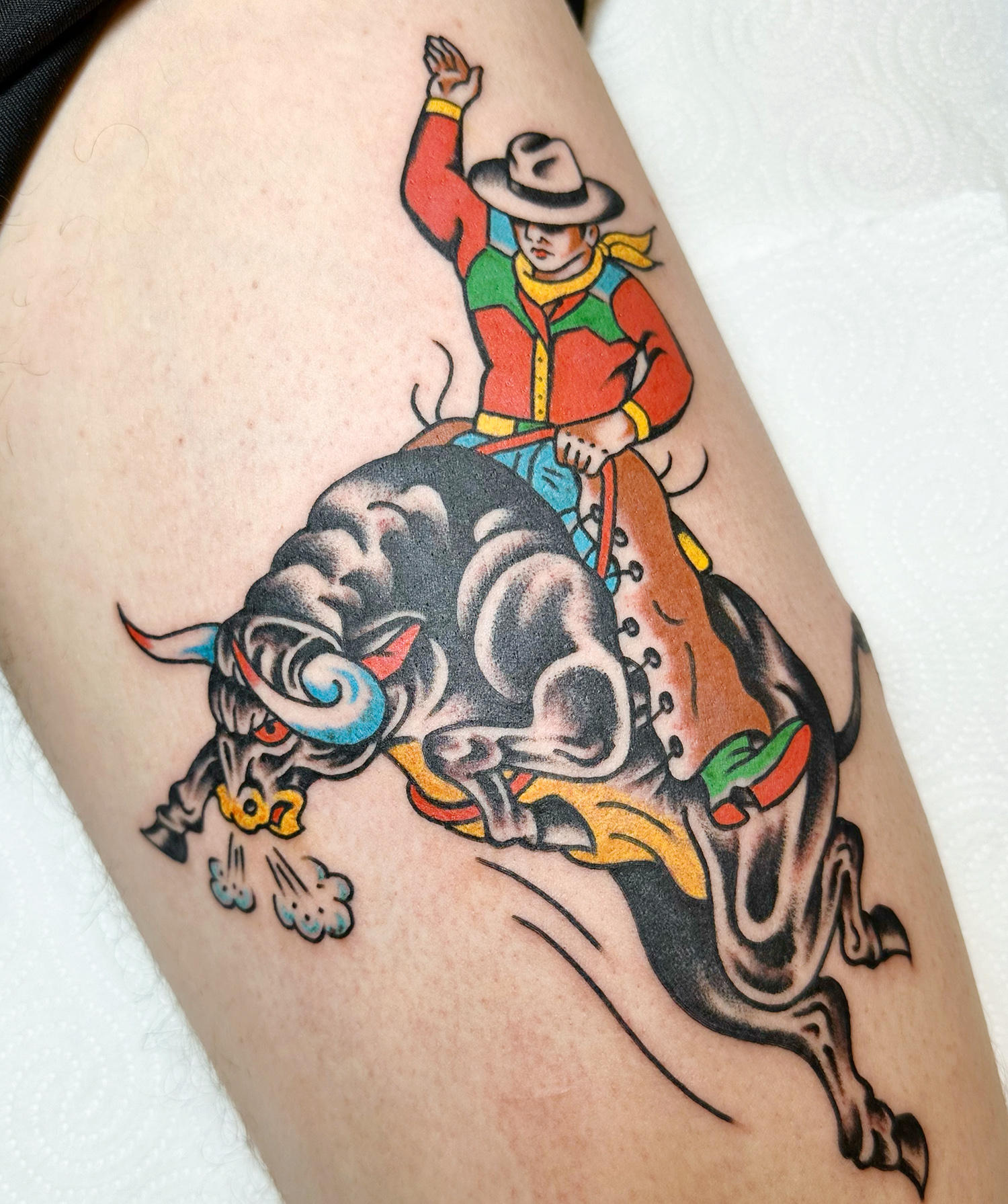 bull riding tattoo by jimmy shy