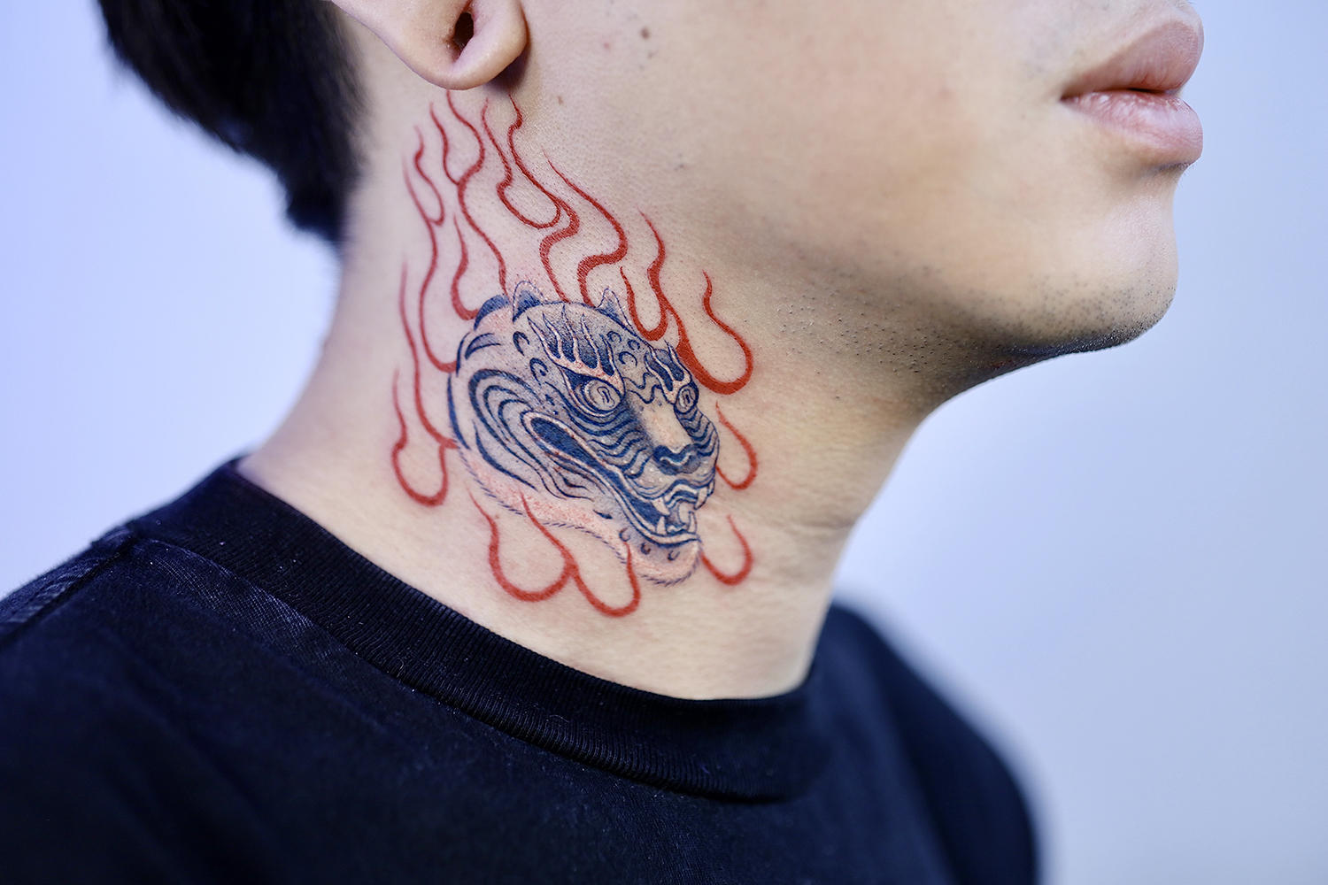 korean tiger tattoo on neck by swani
