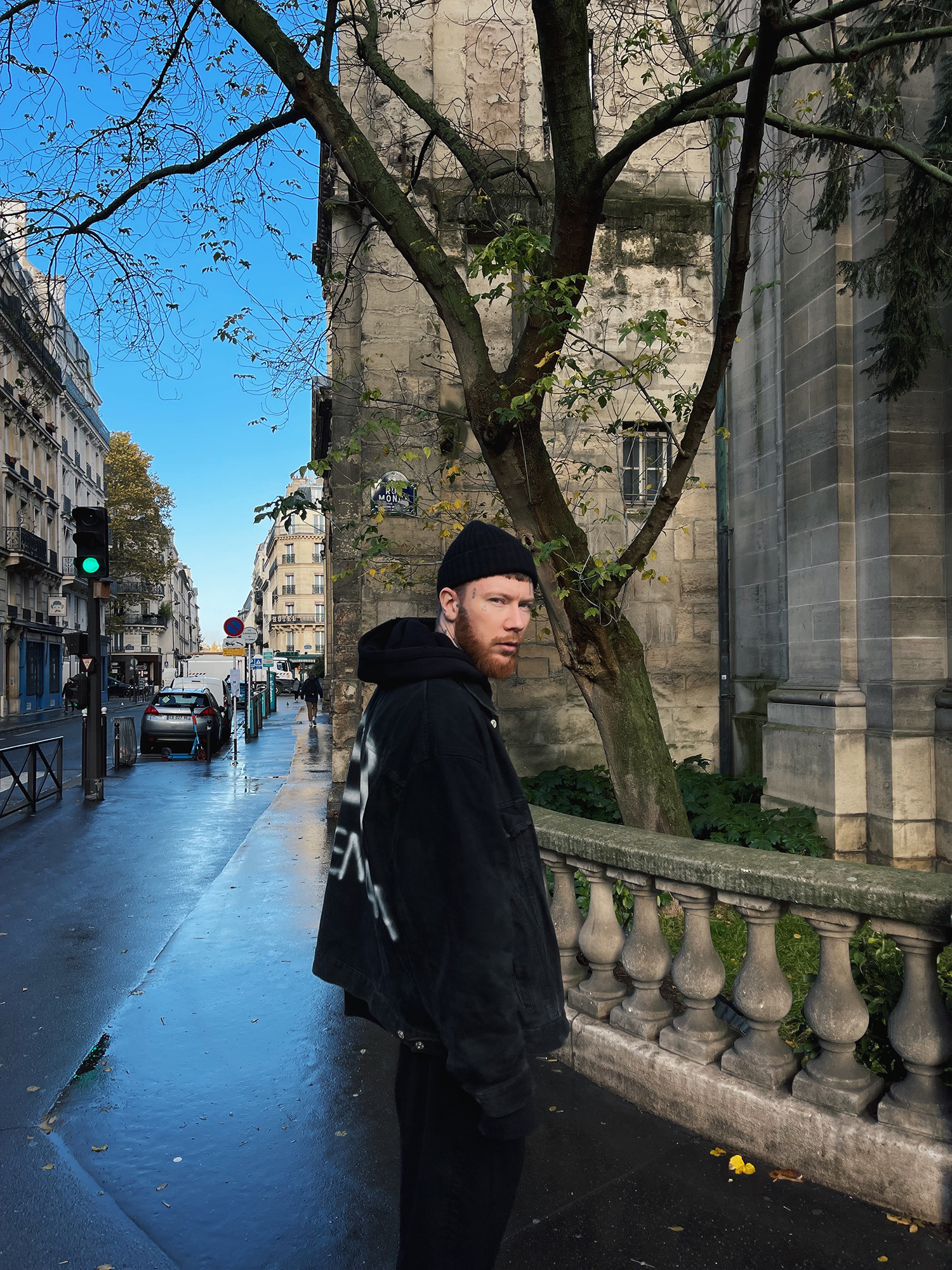 Photographed on a European street, tattoo artist Mikhail Nechaev