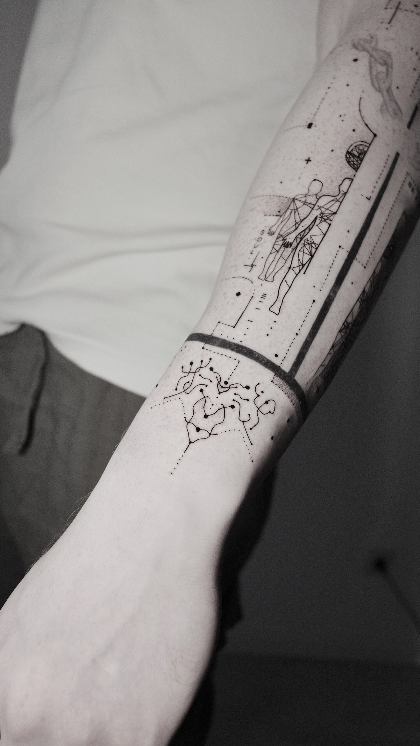 souls, connection and line art tattoo, black ink