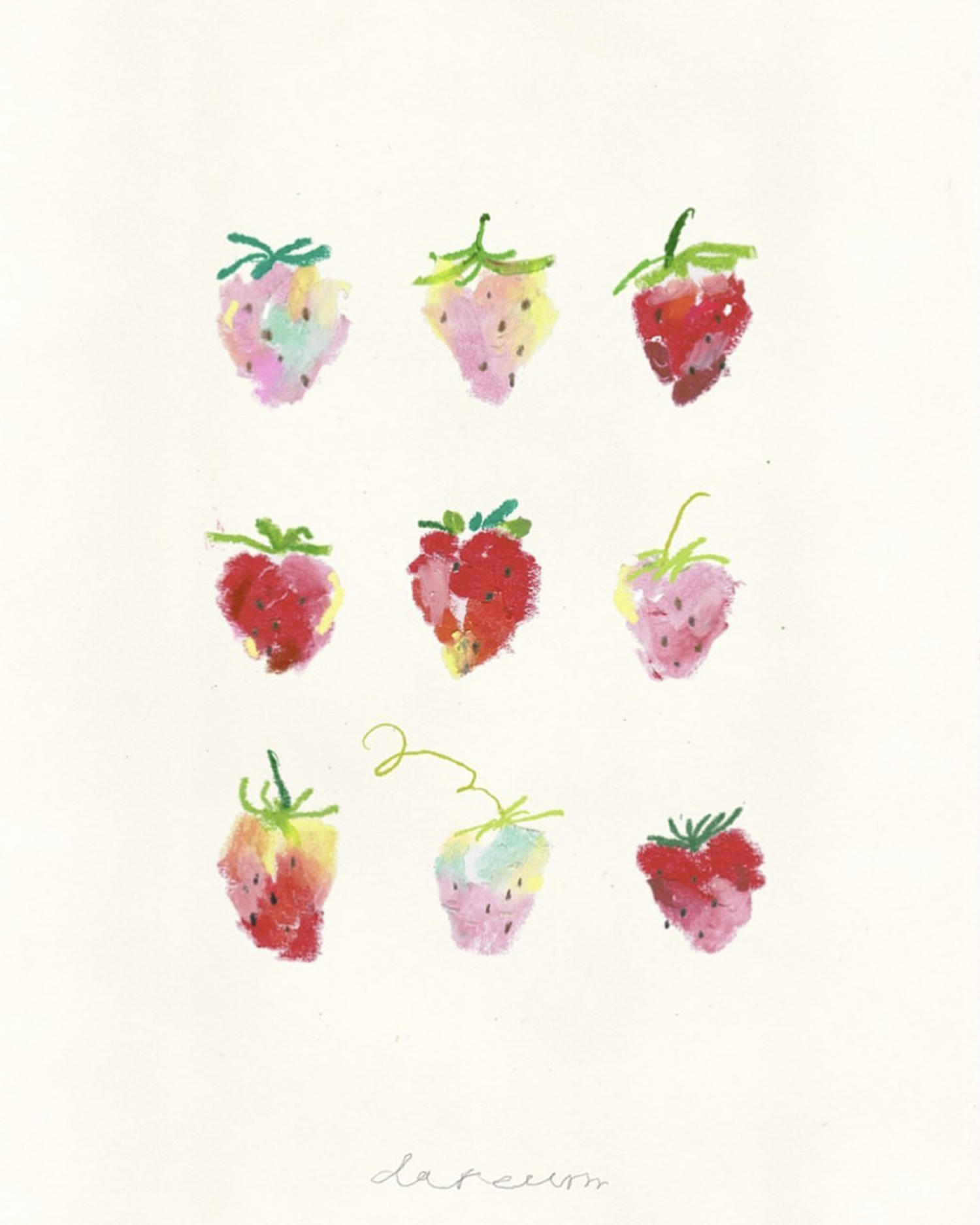 oil pastel drawing of strawberries on paper by dareum