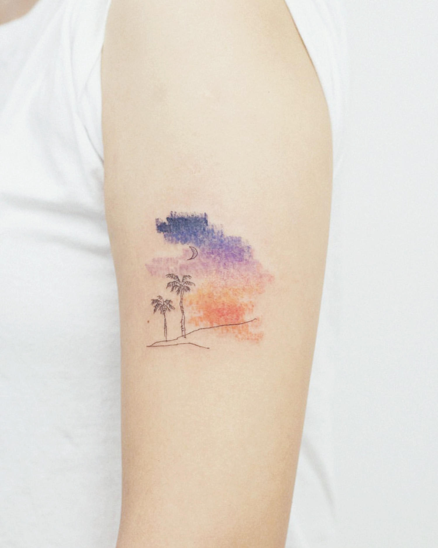 rainbow sunset sky with palm trees tattoo