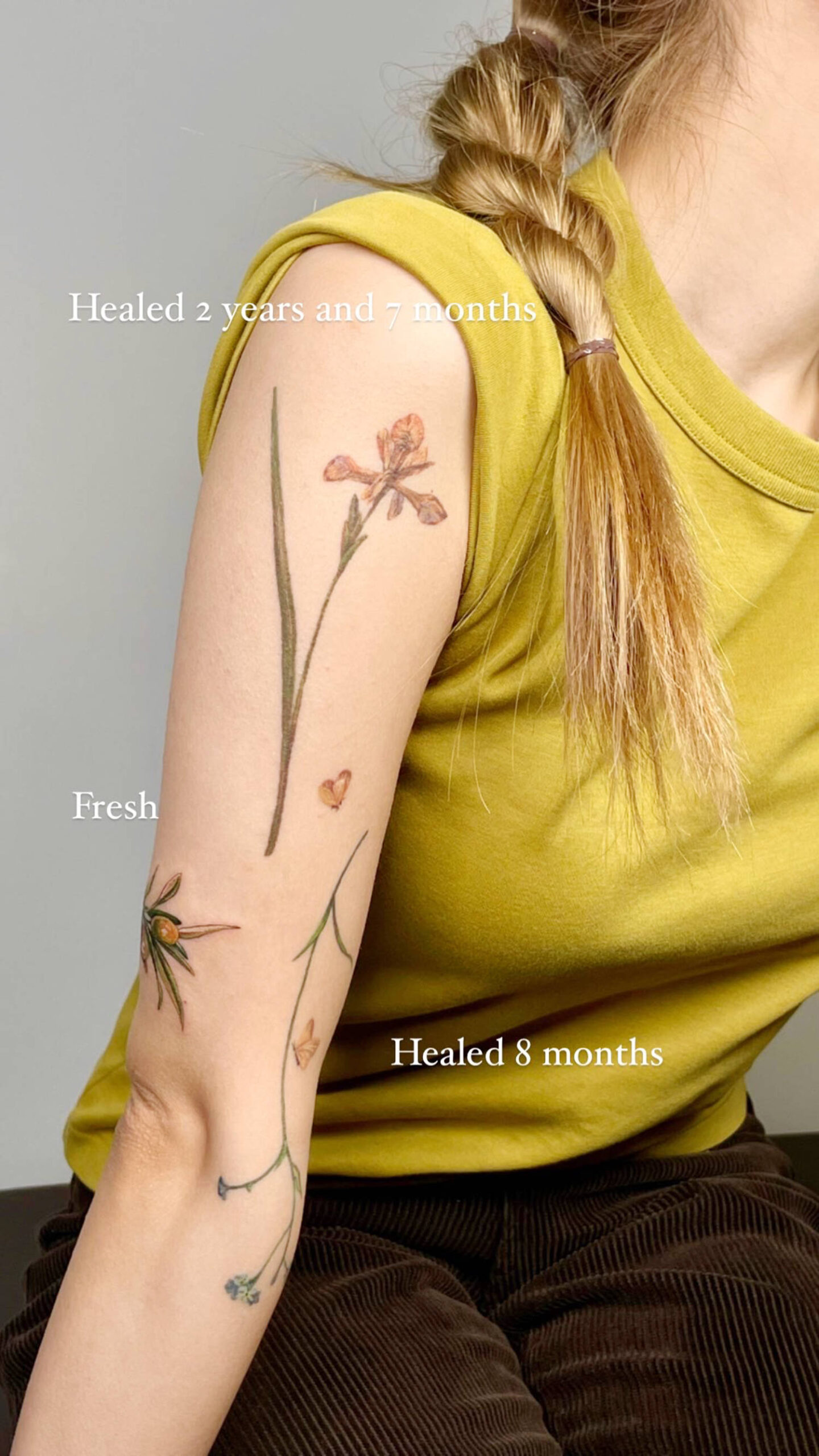 tattoo fresh and healed, flowers