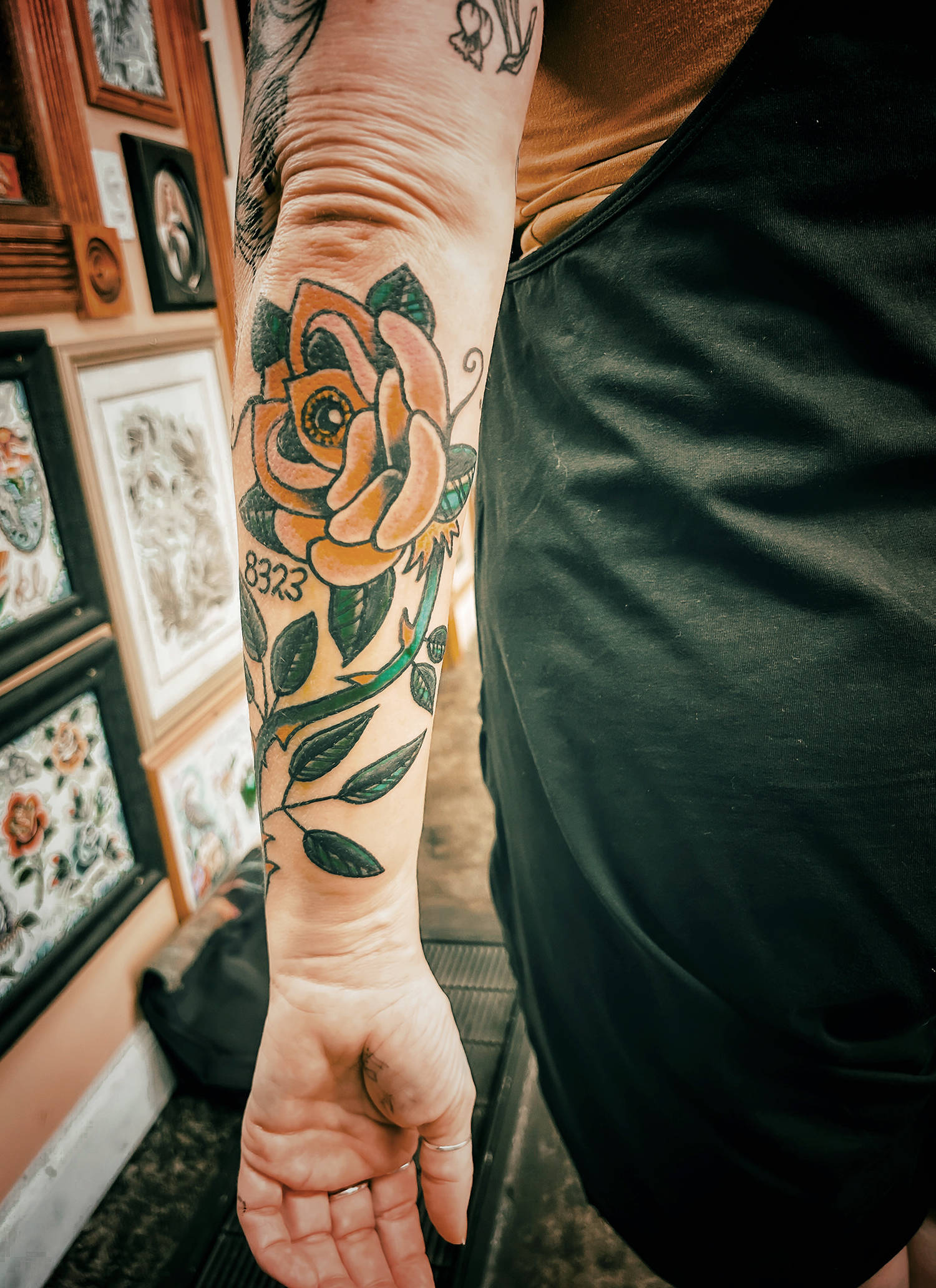 american traditional rose tattoo on arm by big frank
