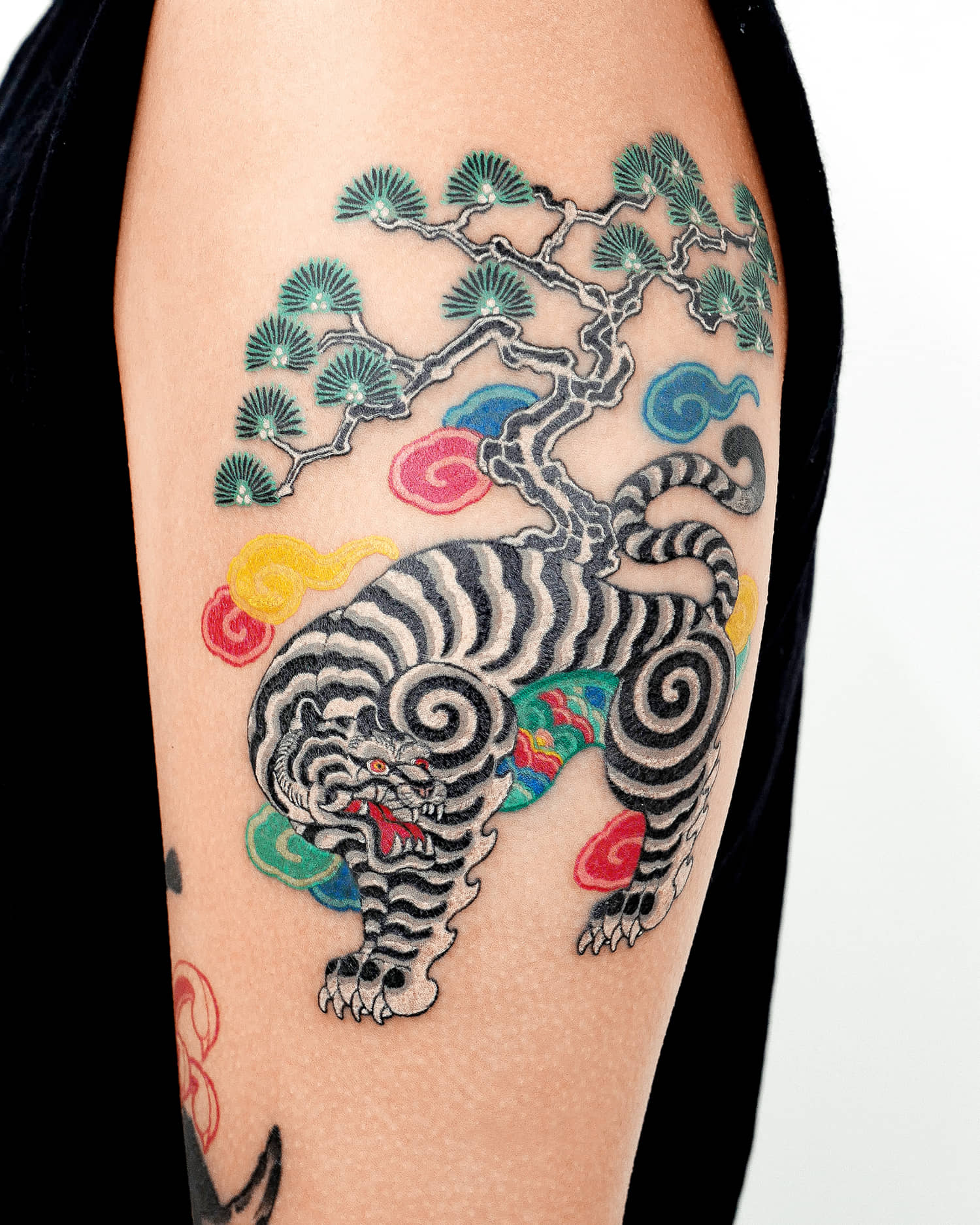 colorful Korean tiger tattoo on arm