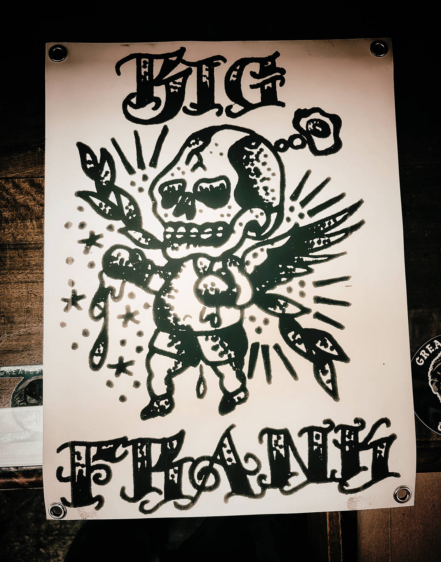 booth banner of Big Frank with boxer baby skull