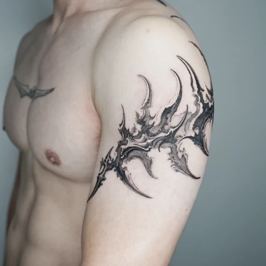 abstract pointy shape art tattoo on arm hatching shading