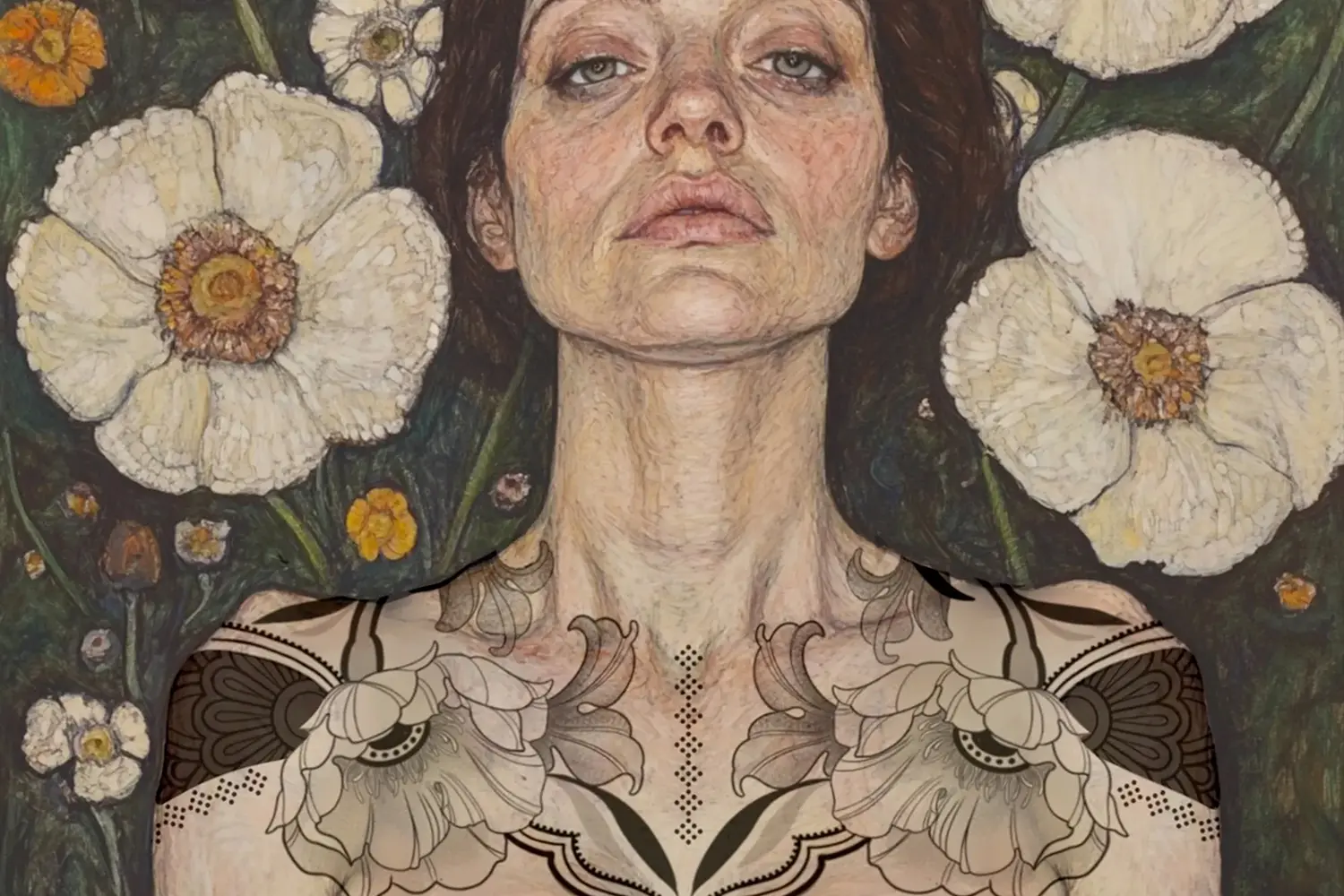 flash tattoo art, art nouveau by xeu