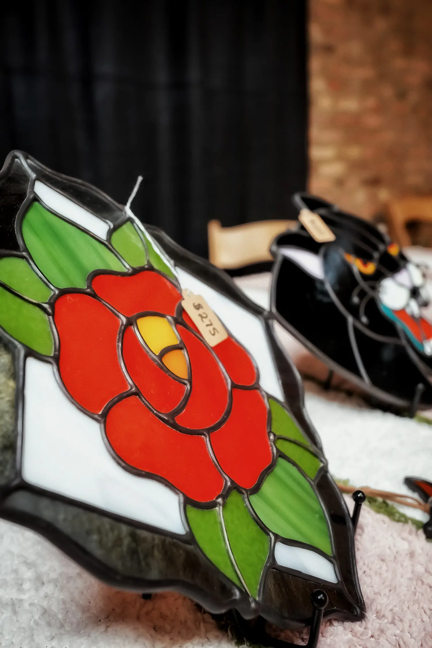 rose stained glass work by heather dawn