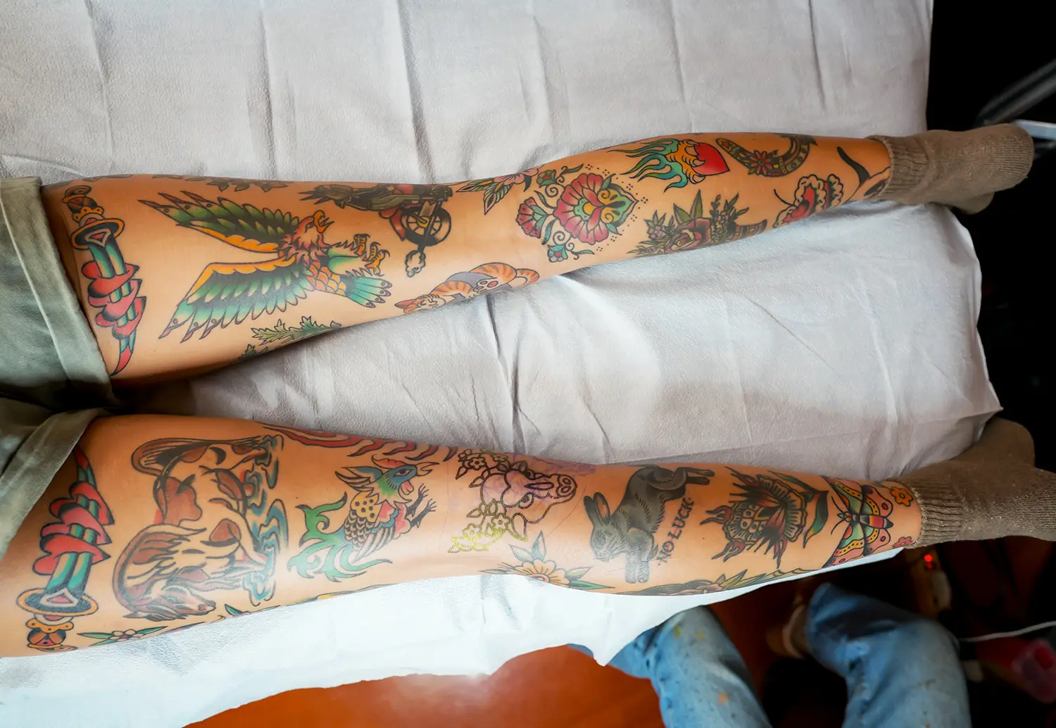 Makayla Lulevitch of Philadelphia adds a cow motif on her client legs