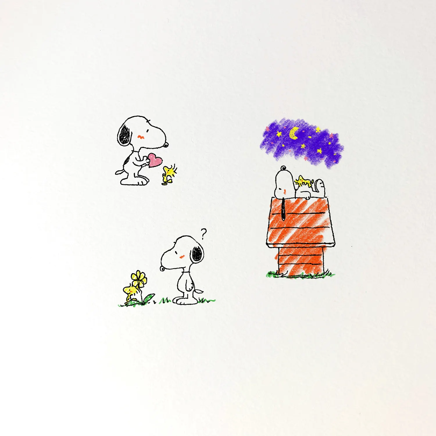drawings of snoopy and woodstock