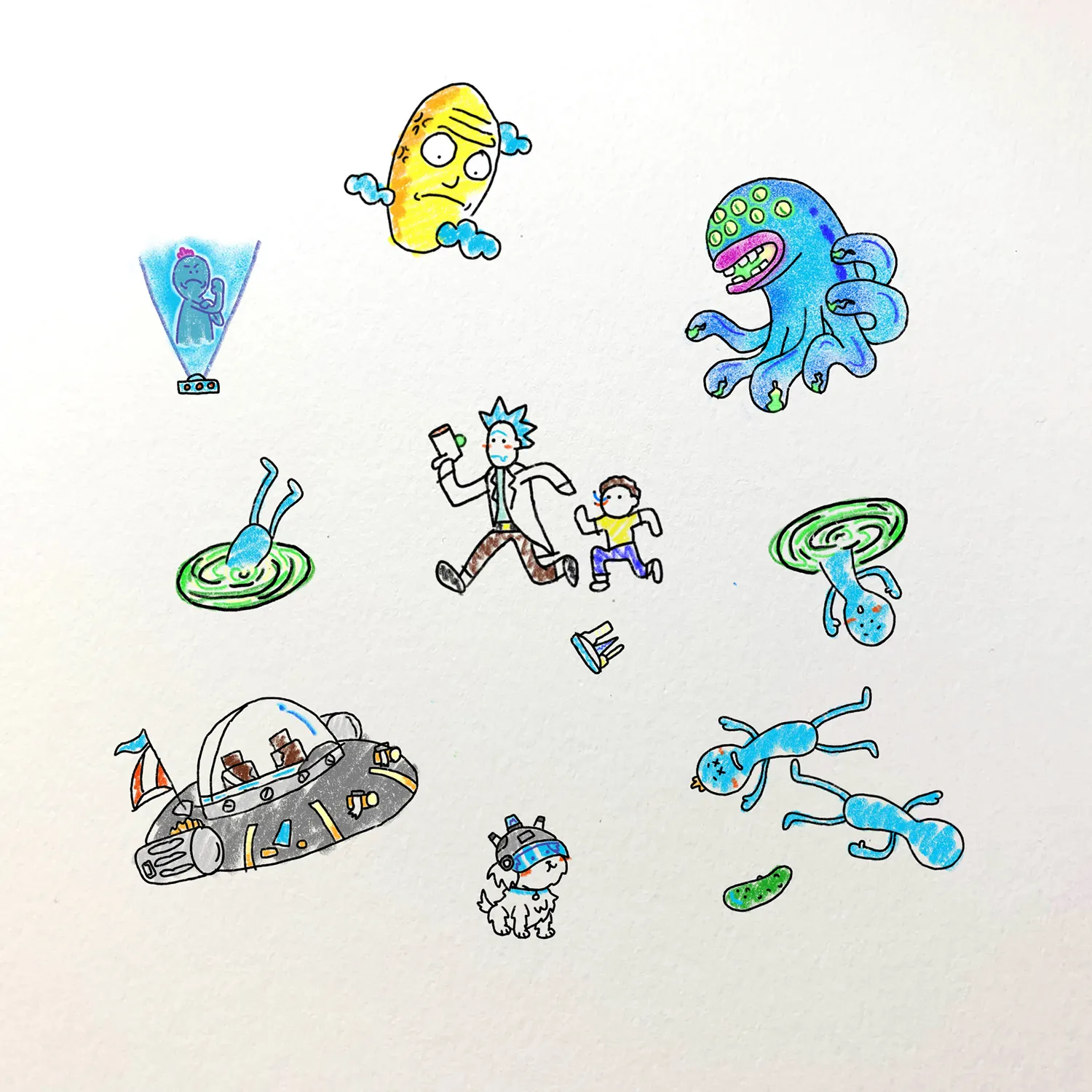 rick and morty cartoon drawings