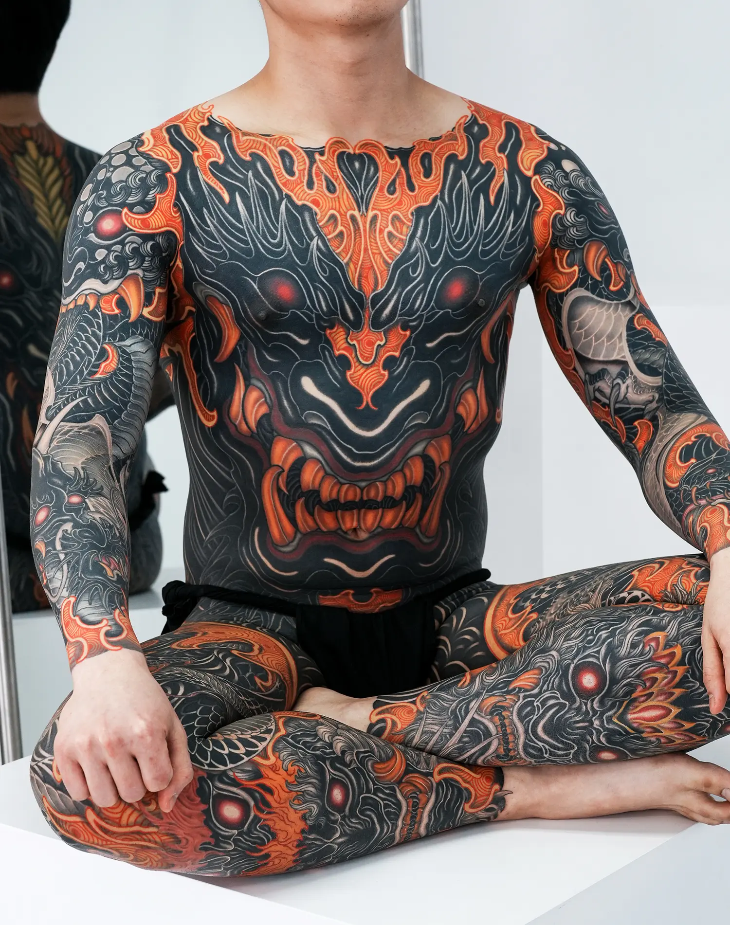 neo japanese bodysuit, black and orange by shiryu