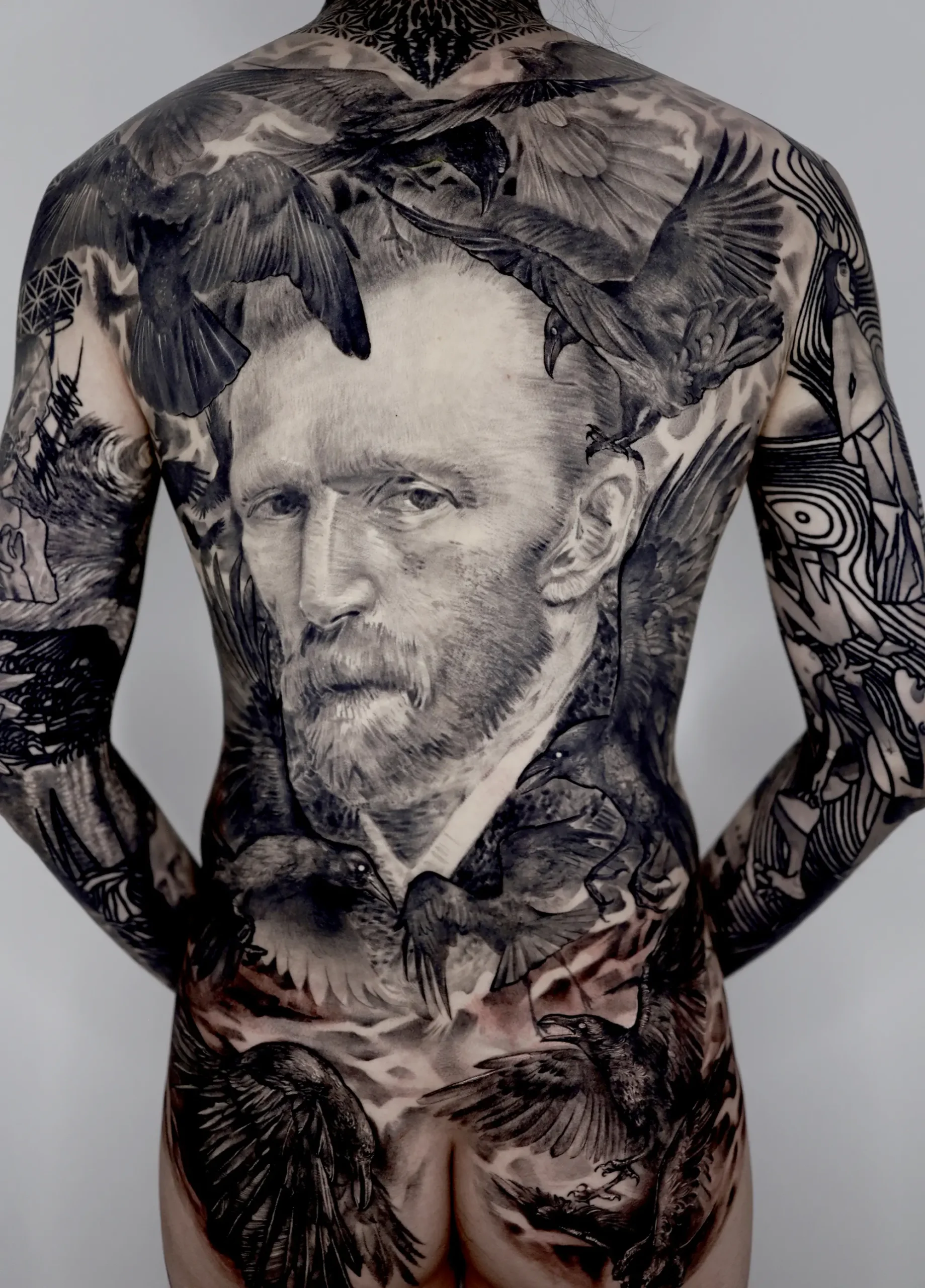 van gogh tribute tattoo on back by BK